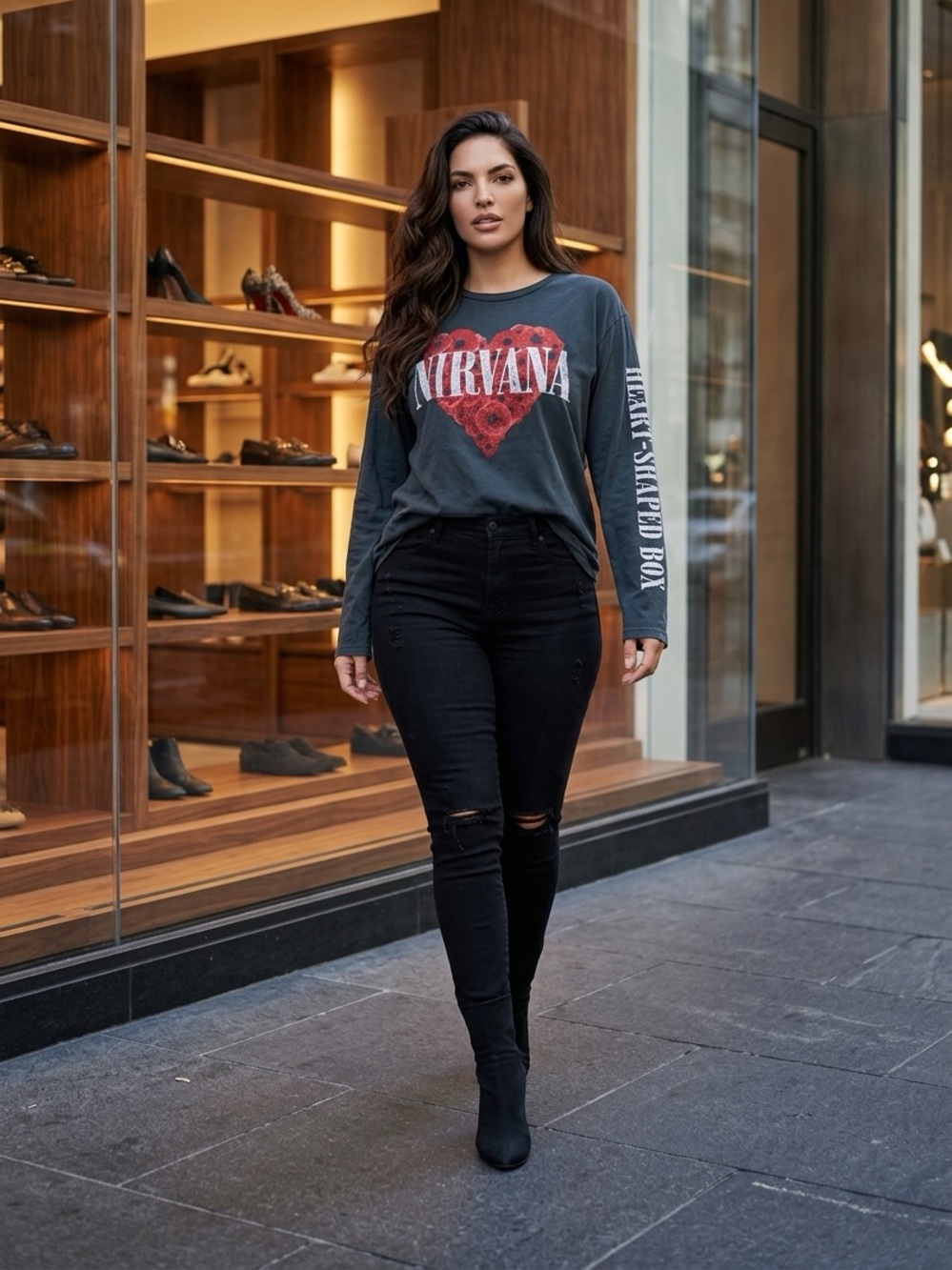 Daydreamer Black Long-Sleeve 'Nirvana' Heart Graphic Tee